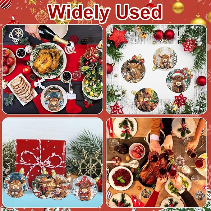 Axquilon 8 Pcs Christmas Diamond Art Coasters Kit