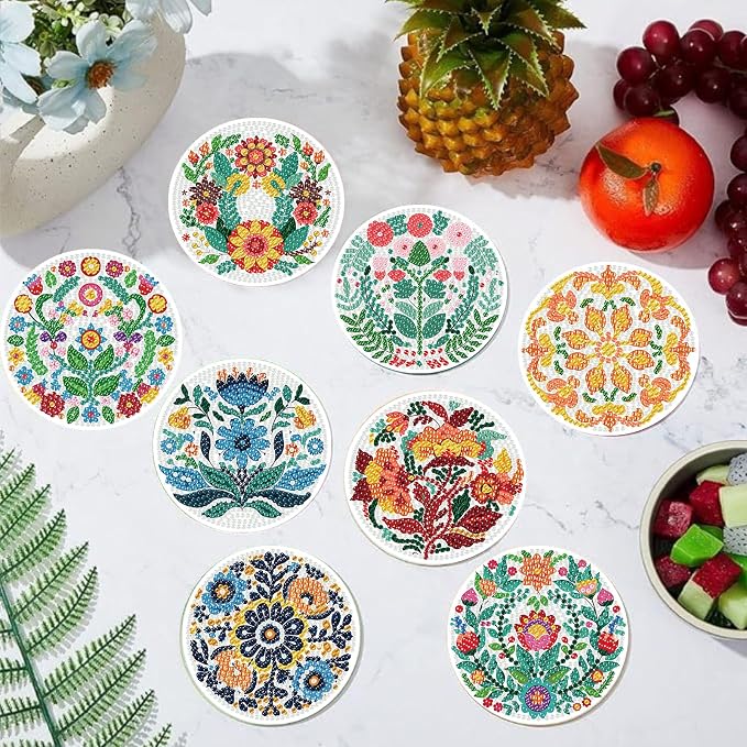 8PCS Flowers Diamond Art Coasters Kits, Diamond Painting Coasters