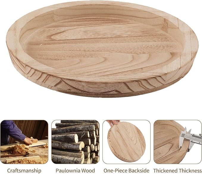 Hanobe Wooden Decortaive Coffee Table Tray, Round Candle Holder Centerpiece |