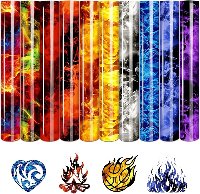Tintnut Multicolored Flame Heat Transfer Vinyl, stretch washable, heat press &