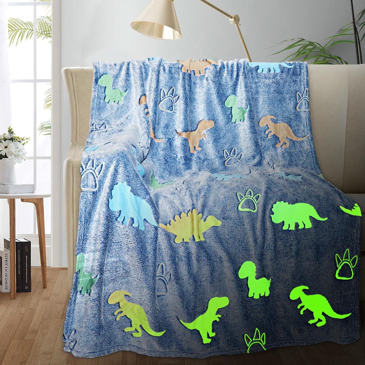 Dinosaur Blanket for Boys, Glow in The Dark Blanket for Kids, Kids Blanket for Boys, Toddler Blanket for Boys, Dinosaur Gifts for Boys/Kids, Soft Fleece Blanket Throw, Birthday Gifts 50"x60"