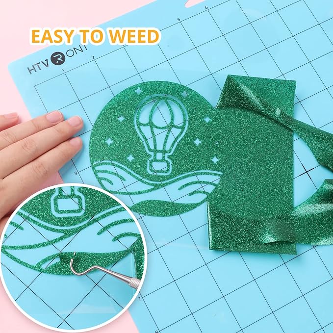 HTVRONT Green Glitter Heat Transfer Vinyl, Iron on Vinyl