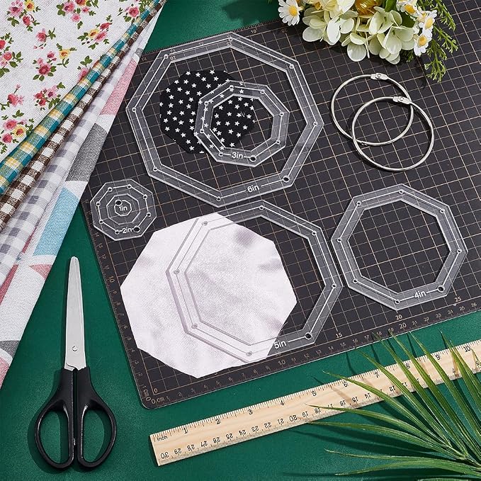 NBEADS 6 Pcs 6 Sizes Transparent Acrylic Sewing Template, Acrylic Quilting