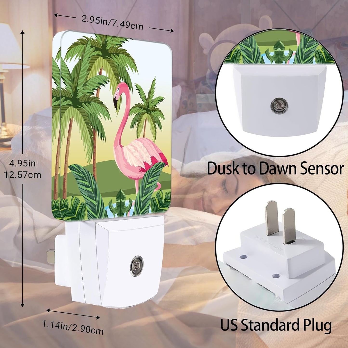 Tropical Flamingo Cartoon Night Light, Dusk to Dawn Smart Sensor Nightlight for Bedroom Bathroom Kitchen Hallway Stairs Hallway, Plug-in, Energy Efficient Decor Desk Lamp Gifts