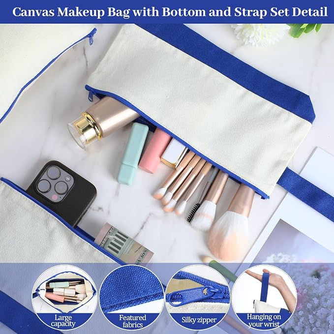 Silkfly 48 Pcs Cotton Canvas Makeup Bags Cosmetic Zipper Bags 10.2 x 5.5 x 2''