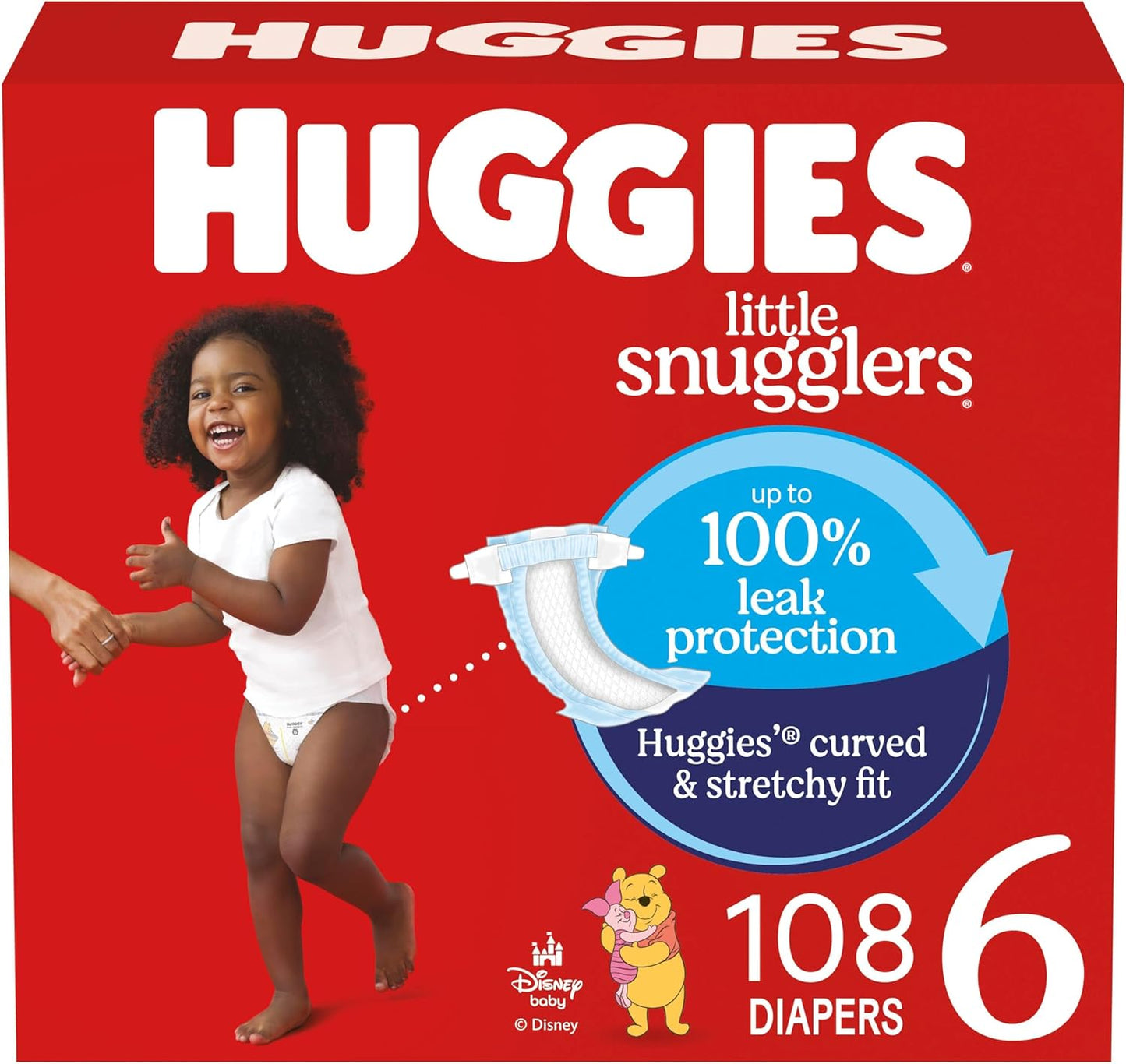 Huggies Size 6 Diapers, Little Snugglers Baby Diapers, Size 6 (35+ lbs), 108 Count (2 Packs of 54), Packaging May Vary