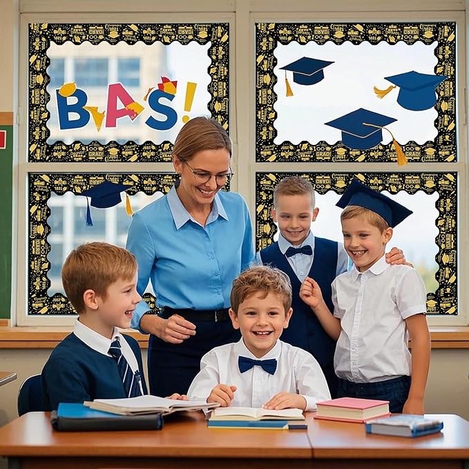 69 Feet Graduation Bulletin Board Decorations Congrats Grad Black Gold
