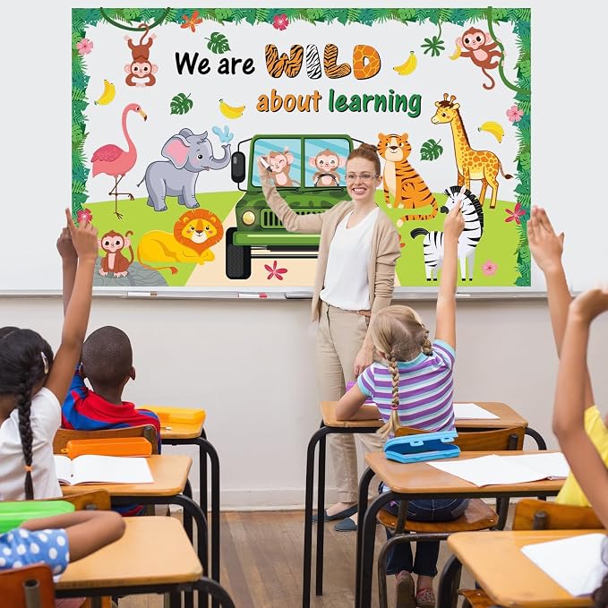72PCS We Are Wild About Learning Bulletin Board Set Jungle Animals Truck