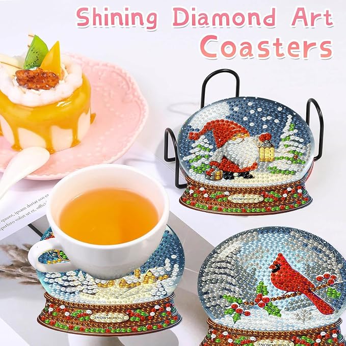 8 PCS Christmas Diamond Art Coasters Kits Snowball Diamond Painting Coaster |