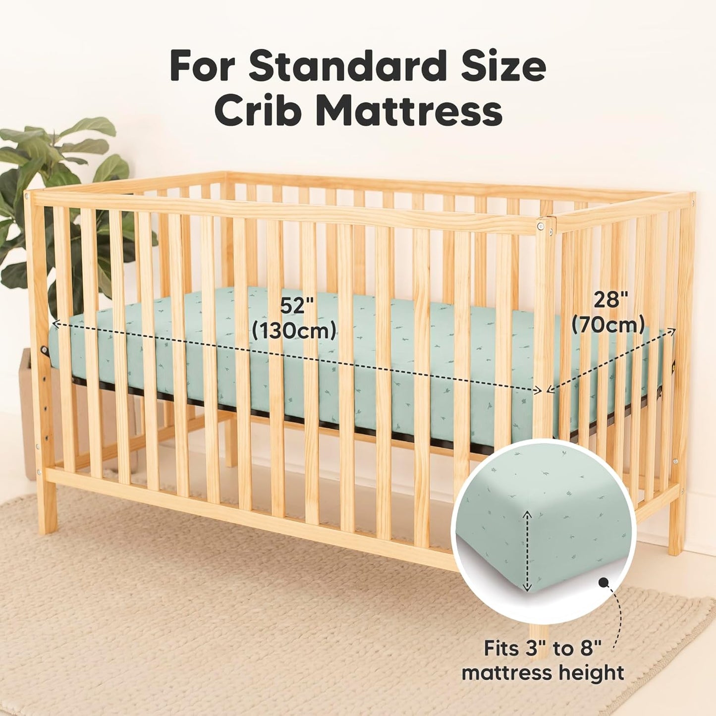 2-Pack Waterproof Baby Crib Sheets for Boys, Girls - 52x28 Viscose Derived from Bamboo Toddler Bed Sheet Neutral, Fitted Crib Mattress Protector Cover for Baby Bedding, Soft & Gentle (Bunnies)