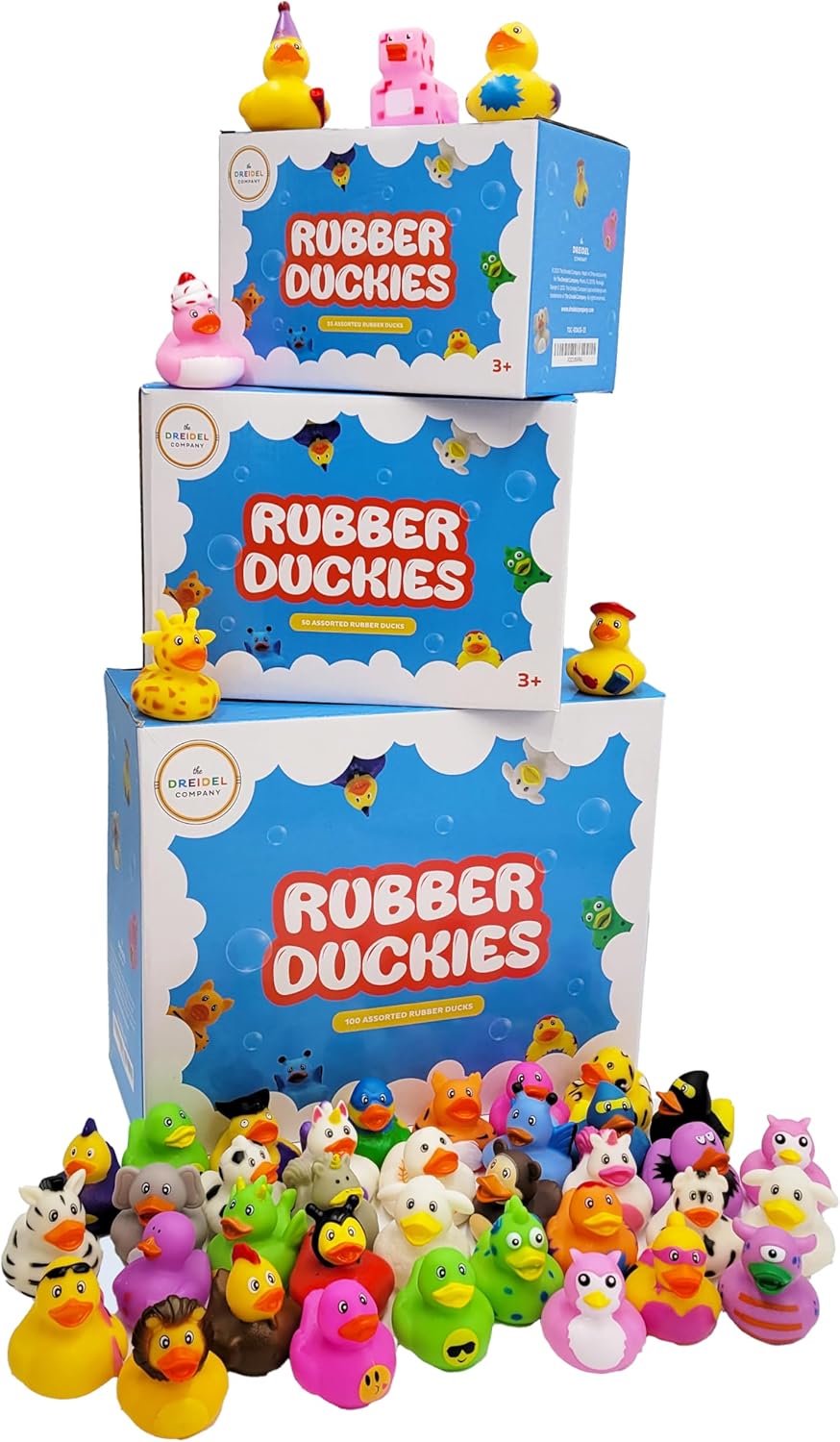 100 Assortment Rubber Duck Toy Duckies for Kids, Bath Birthday Gifts Baby Showers Classroom Incentives, Summer Beach and Pool Activity, 2" (100-Pack)