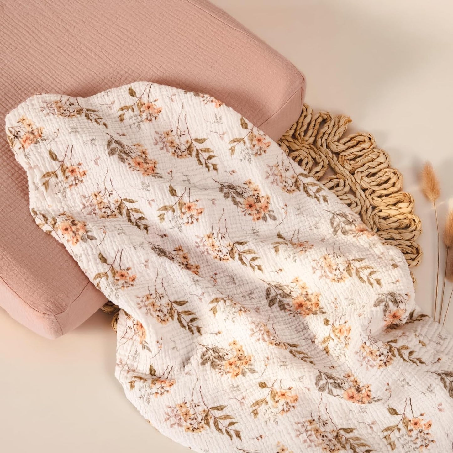 lulumoon Muslin Changing Pad Cover: 2-Pack Soft Breathable Cotton Boho Floral Print for Baby Girls - Nursery & Baby Shower