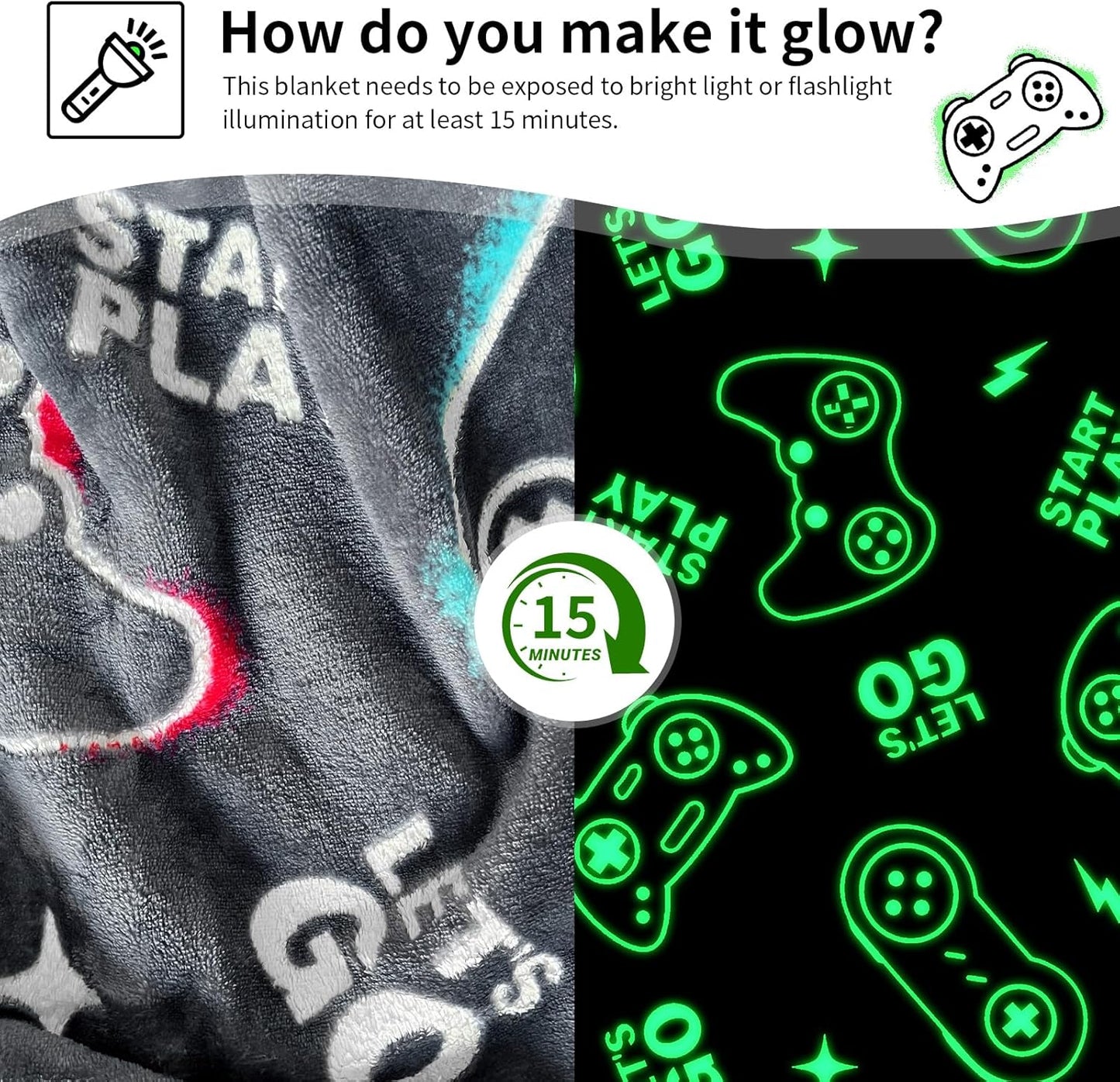 Gaming Blanket for Boys, Glow in The Dark Gamer Blankets for Teen Boys, Gaming Gifts for Men, Cool Gamer Gifts, Birthday 40"x 60"