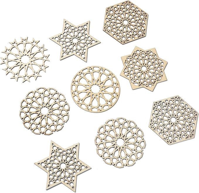 12 pcs 6 Styles Hollow Star Theme Wooden Drink Coasters Snowflake Hexagon