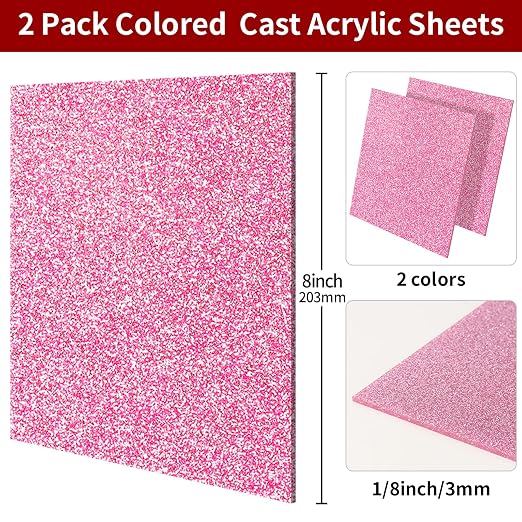 2 PCS 8 x 8 inch Glitter Colored Plexiglass Acrylic Sheets