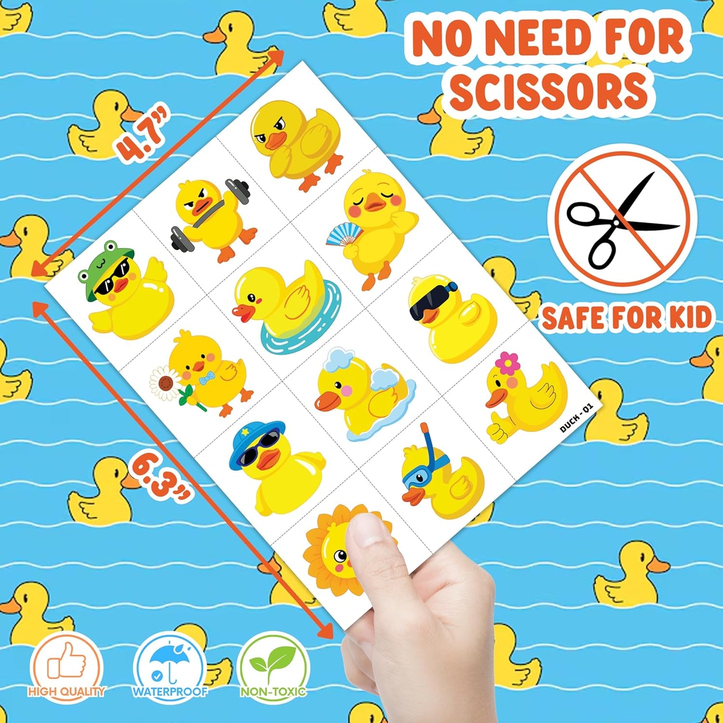 96 PCS Duck Pre-Cut Temporary Tattoos for Kids | Super Cute Themed Birthday Party Favors, Supplies, Decorations, Cute Farm Animal Fake Tattoo Stickers, School Rewards Prizes & Gifts for Boys & Girls