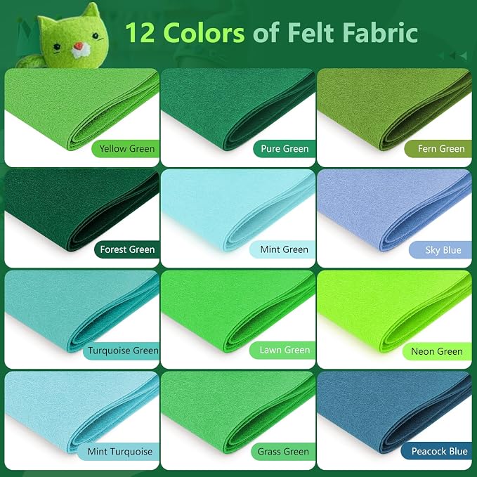 12 Rolls 8"x35" Large Stiff Felt Sheets, 1mm Felt Fabric Sheet