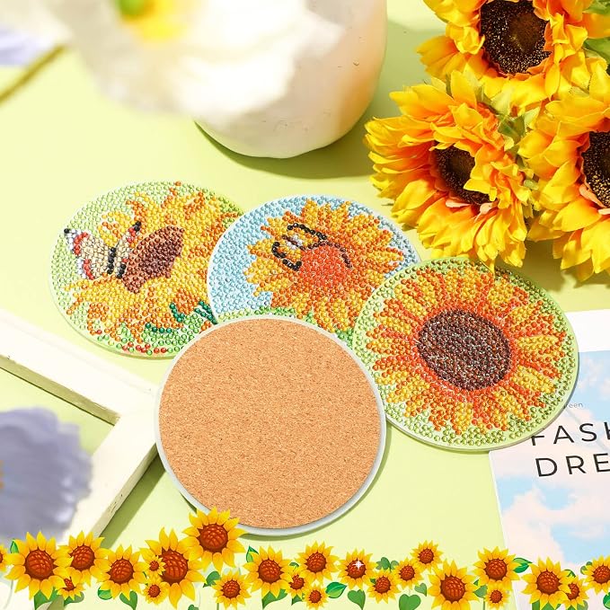 UPINS 8Pcs Sunflower Diamond Art Painting Coasters