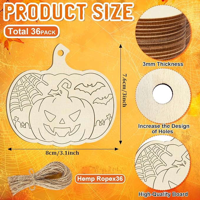 36PCS Wooden Pumpkins Ornaments to Paint Halloween Thanksgiving Decoration