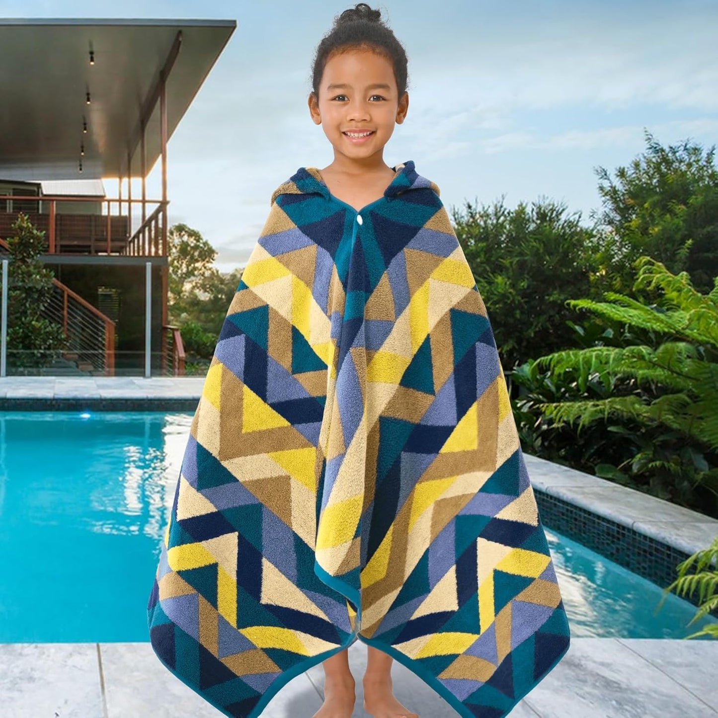 VOOVA & MOVAS Toddler Towels for Kids (3-10Years) - Absorbent 100% Cotton Thick 500GSM Pool Towels,Perfect for Bath | Beach | Pool | Swim, Jacquard, Blue