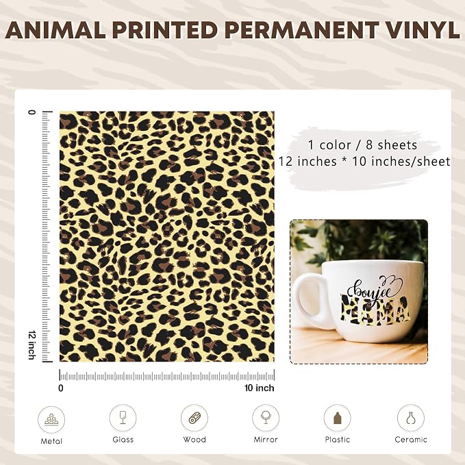 Tintnut Leopard Permanent Vinyl 8 Pcs 12x10in Yellow Spots Adhesive Vinyl |