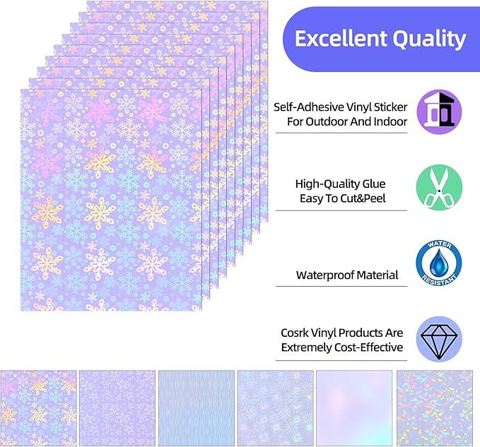 36 Sheets Holographic Laminate Sheets 8.5x11 Inch Self Adhesive 6 Patterns |