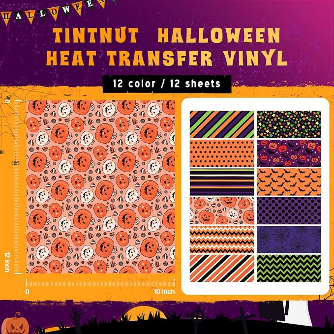 Tintnut Halloween Pumpkin Bat HTV Vinyl, stretch washable, works