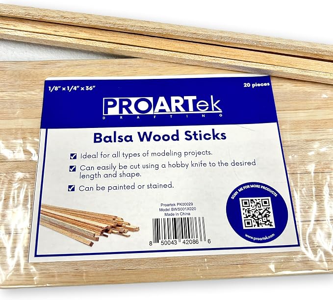 Proartek PK00029 Model BWS001X020 Balsa Wood Strips, 1/8" x 1/4" x 36"
