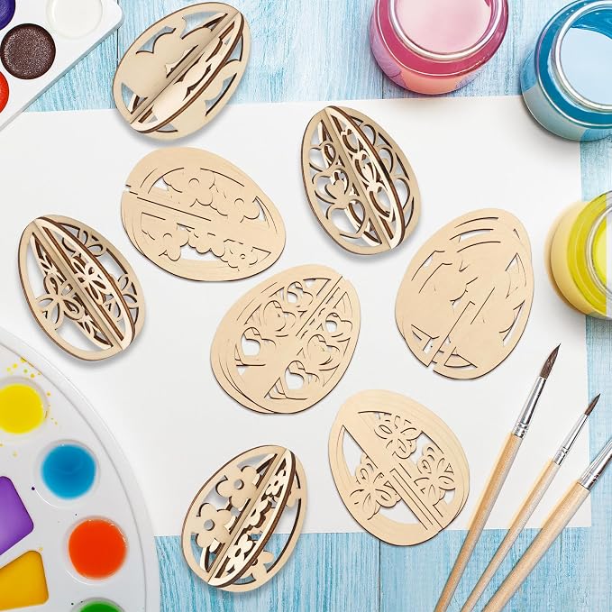 COCHIE DIY 3D Easter Eggs Wood Crafts to Paint, Paintable Unfinished Wooden