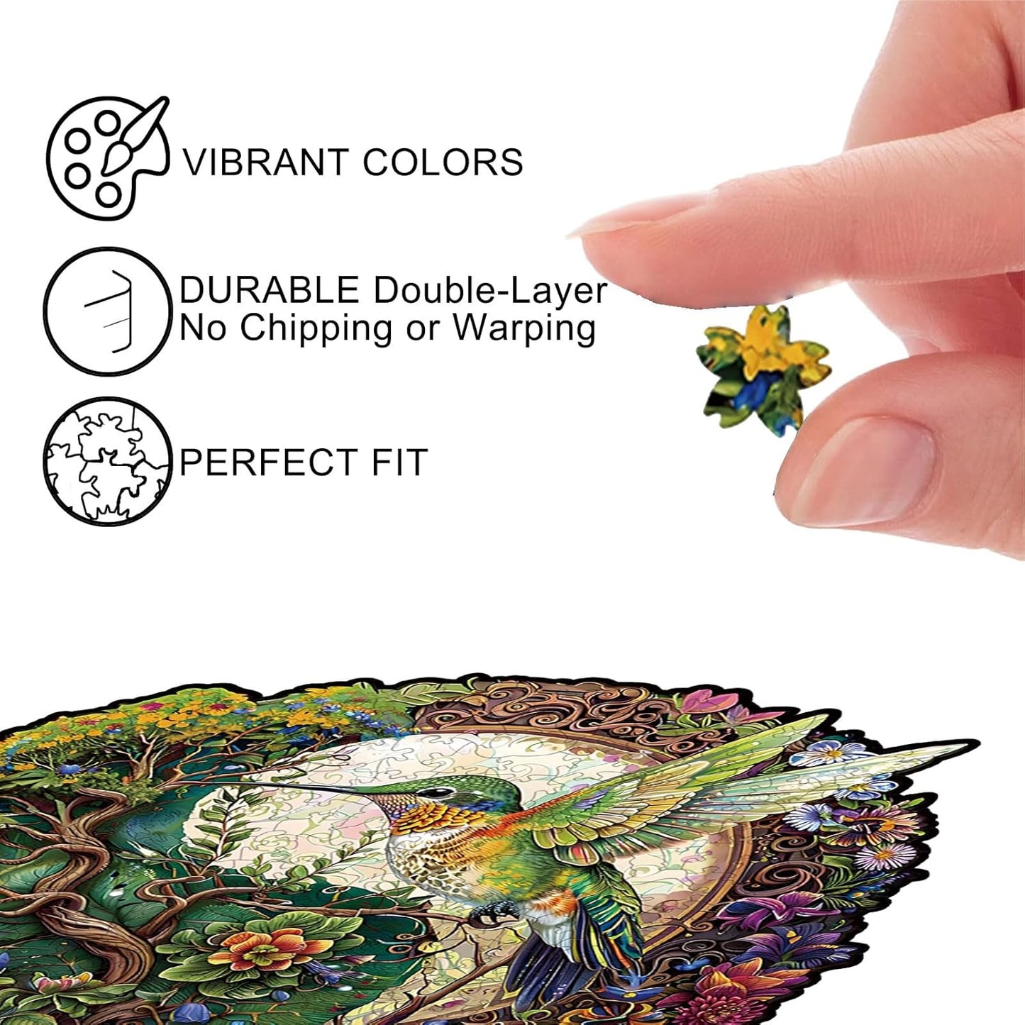 Wooden Jigsaw Puzzle for Adults - Hummingbird Tai Chi Unique Animal Shaped, 13.3x12.9in, 300 Pieces, Zen Art, Challenging and Fun Gift