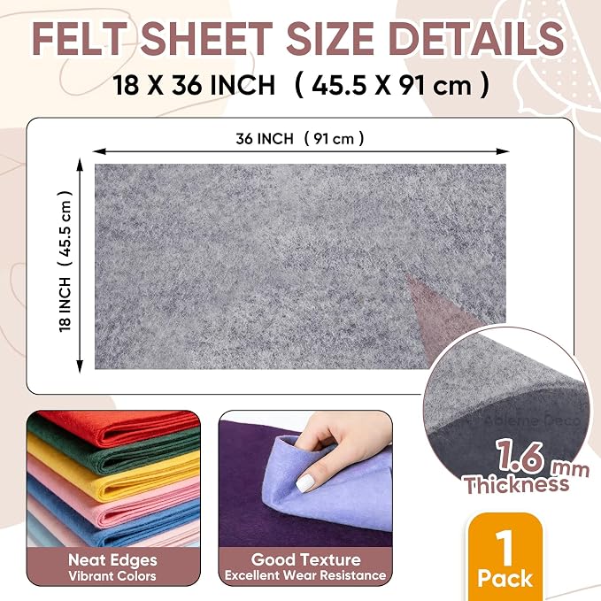 Soft Felt Fabric Sheet 18" x 36", 1.6mm Acrylic Craft Felt, Heather Gray | Soft