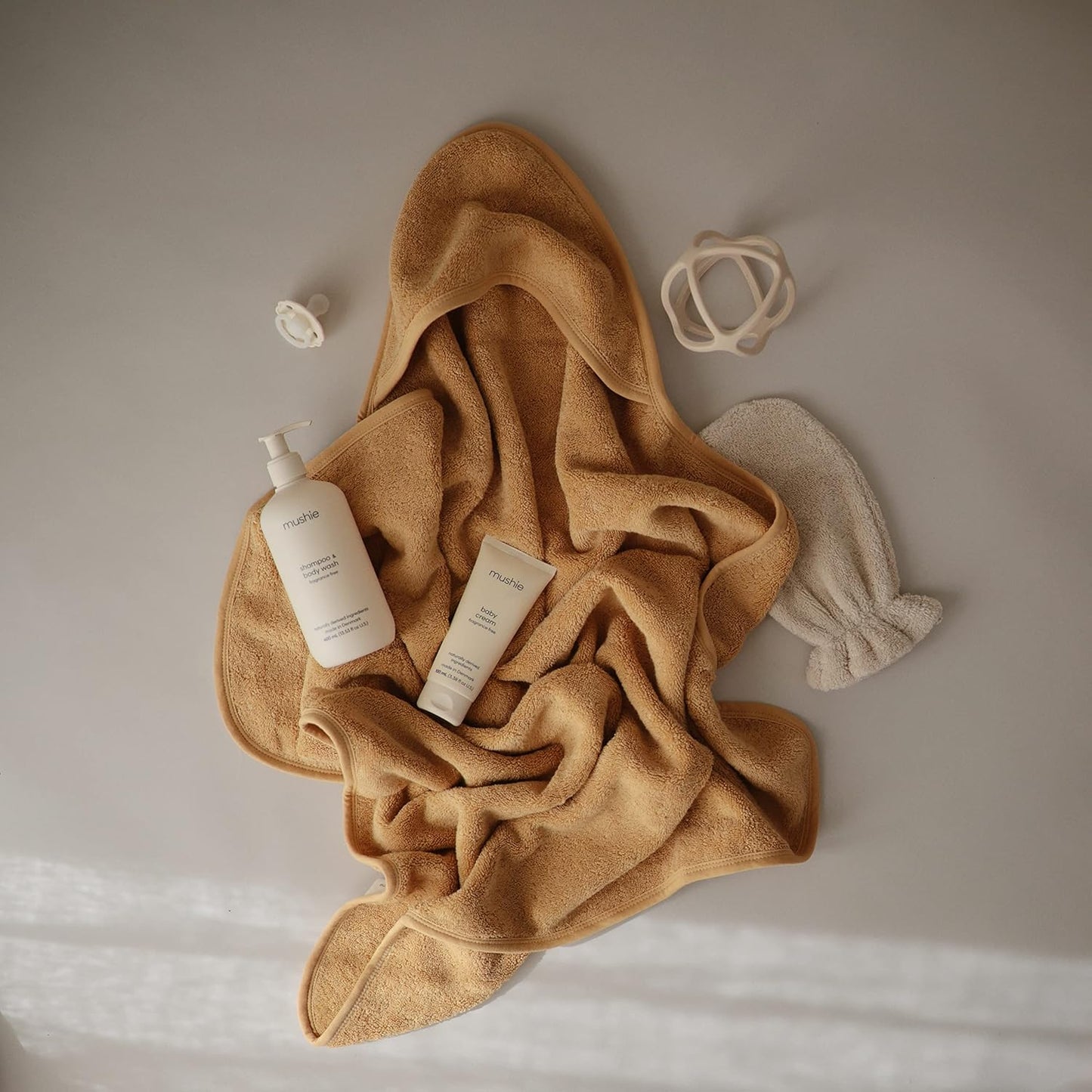 mushie Baby Hooded Towel | Organic Cotton (Fall Yellow)
