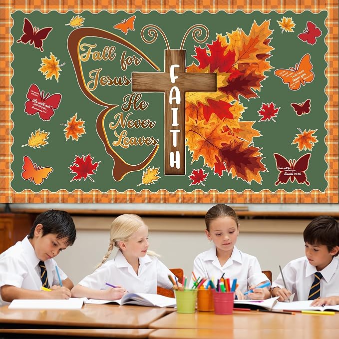 Religious Fall Bible Butterfly Bulletin Board Set Fall
