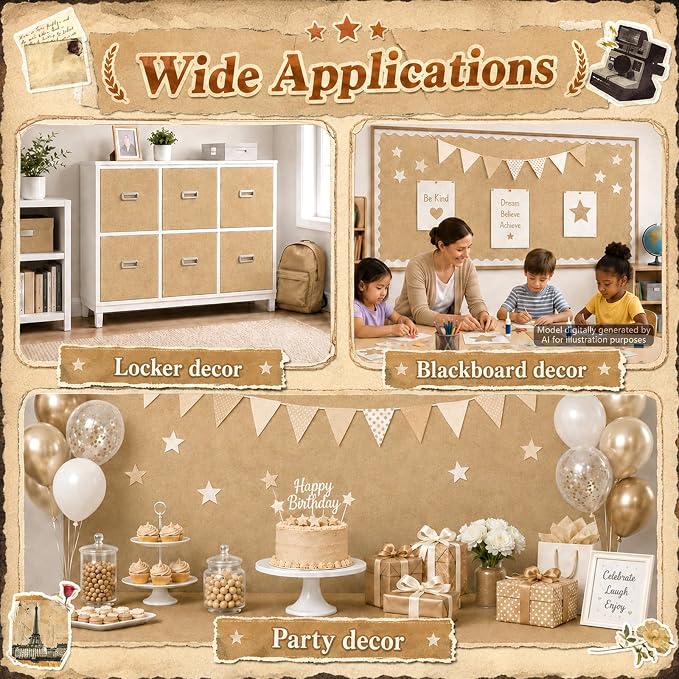 Vintage Parchment Bulletin Board Roll Non-Woven Fabric Poster 16in X 12ft |