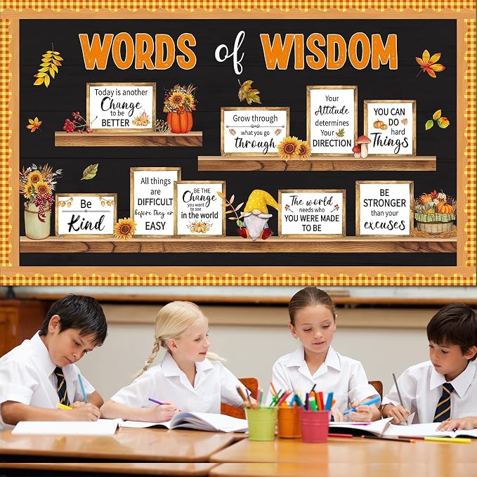 Fall Thanksgiving Bulletin Board Set Bookshelf Words of Wisdom Bulletin Board
