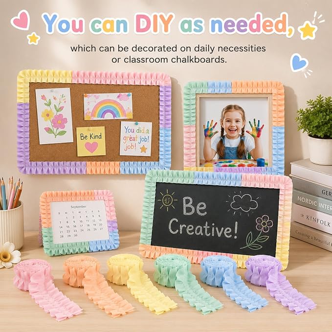 6 Rolls 40 Ft Ruffled Bulletin Board Borders Back to School Classroom Decor