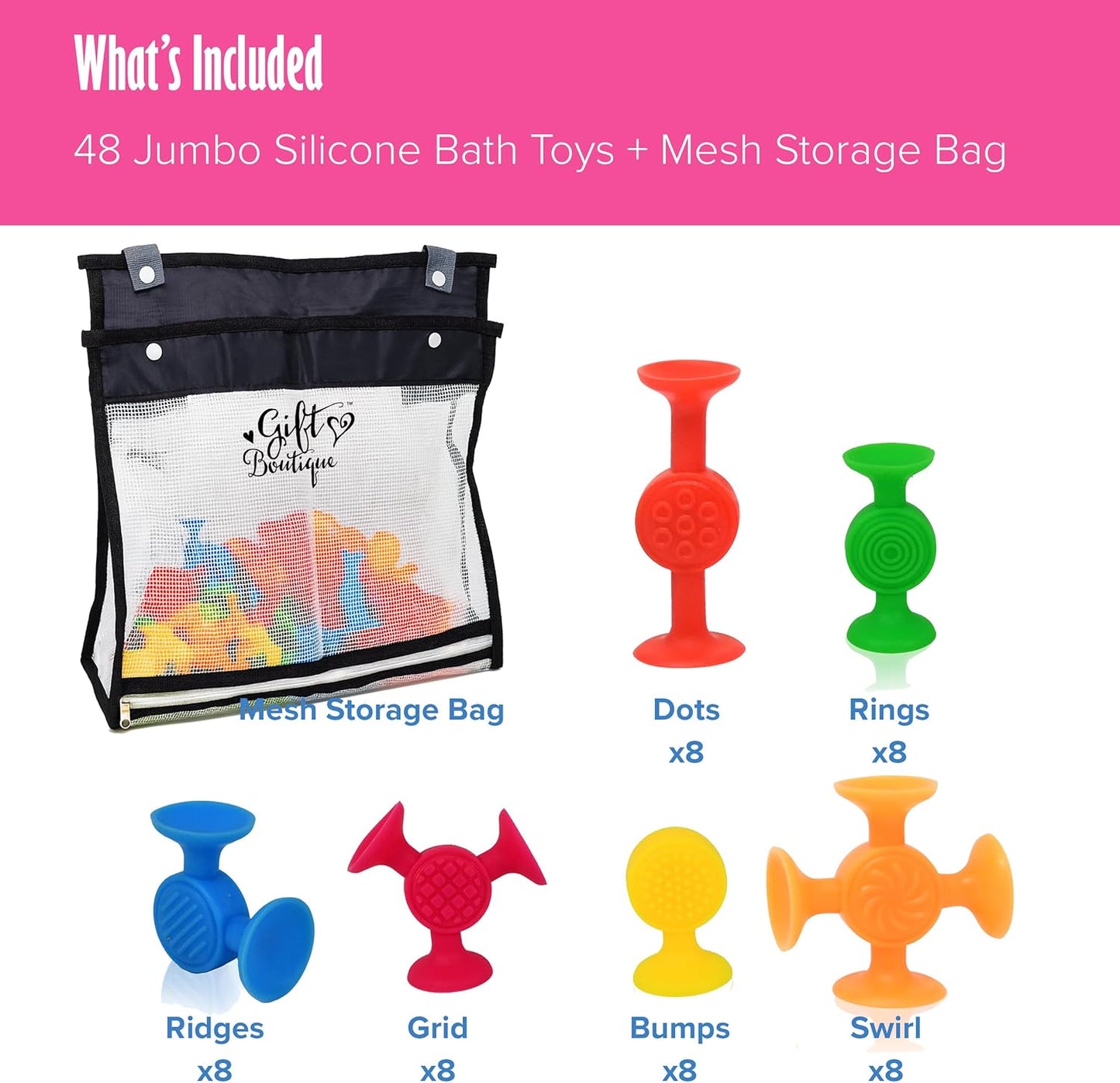 48 Pack Toddler Suction Cup Bath Toys for Kids Ages 1-3, Sensory Bath Toys for High Chair Car Window and Airplane Travel Essentials, Toddler Stocking Stuffers
