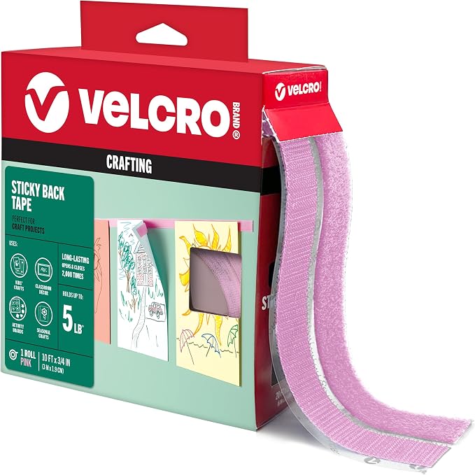 VELCRO Brand Colors | Pink Sticky Back Tape | 10ft Roll