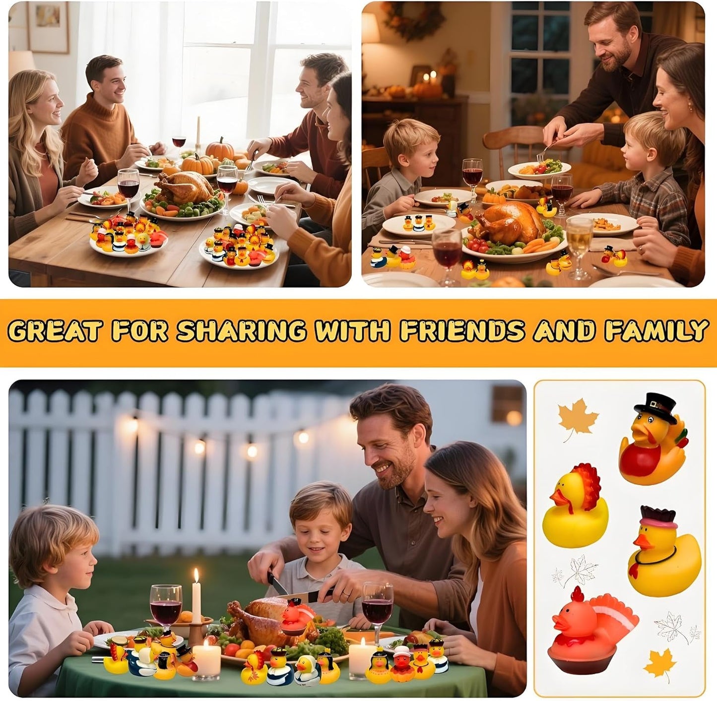 52Pcs Thanksgiving Rubber Ducks in Bulk 2Inches Mini Fall Rubber Duck Cruise Ships Duckies Swimming Pool Decor Gift for Student Thanksgiving Theme Party Favors