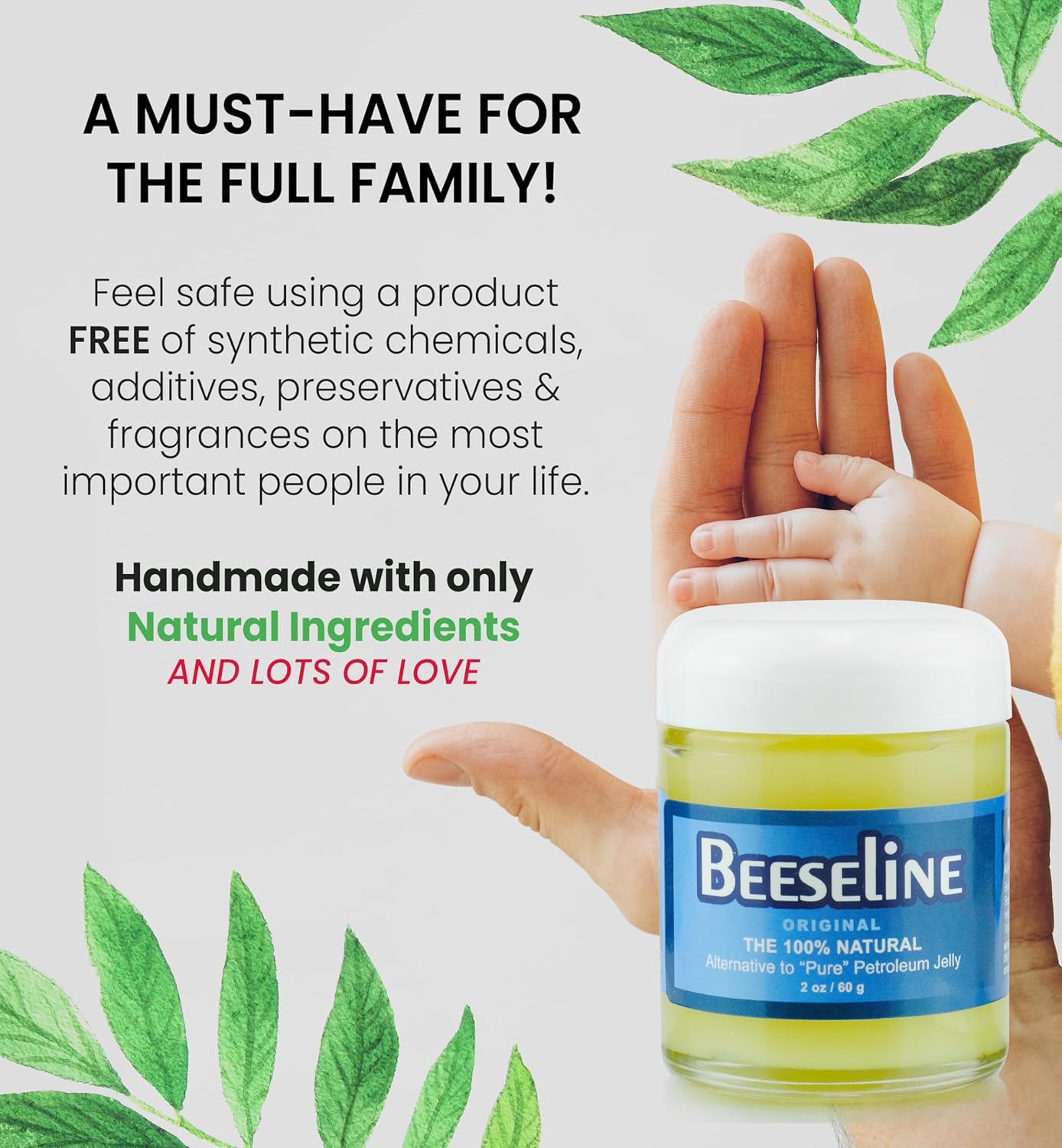 Beeseline Original - 100% Natural & Hypoallergenic Alternative to Petroleum Jelly - Lips, Hands, Baby, Makeup Remover and More (Glass Jar) (2 oz)