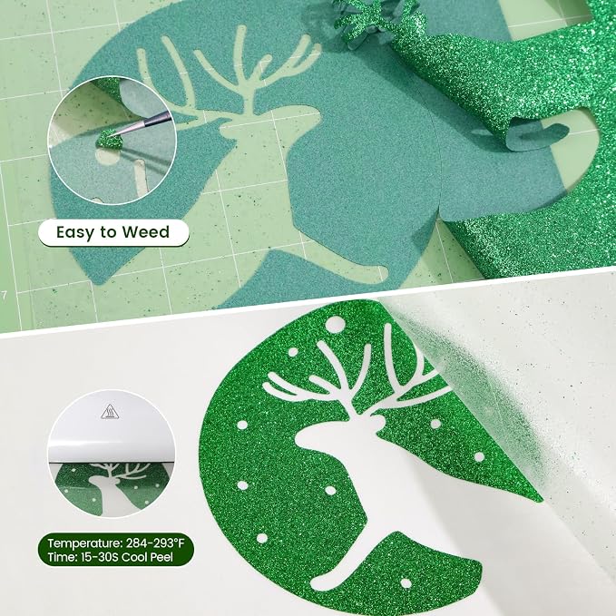 Green Glitter HTV Heat Transfer Vinyl, Glitter Iron on Vinyl Roll 10" x8ft |