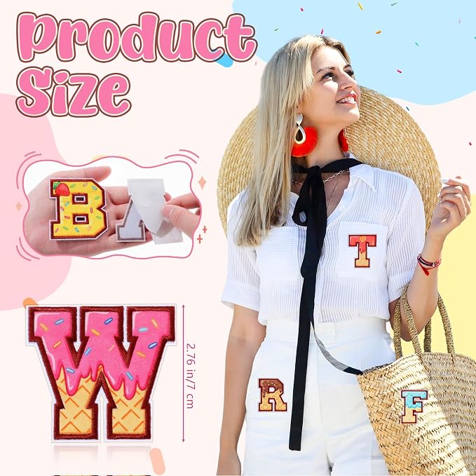 WILLBOND 52 Pcs Donut Alphabet Patches 2.8 Inch Self Adhesive Letter Patches