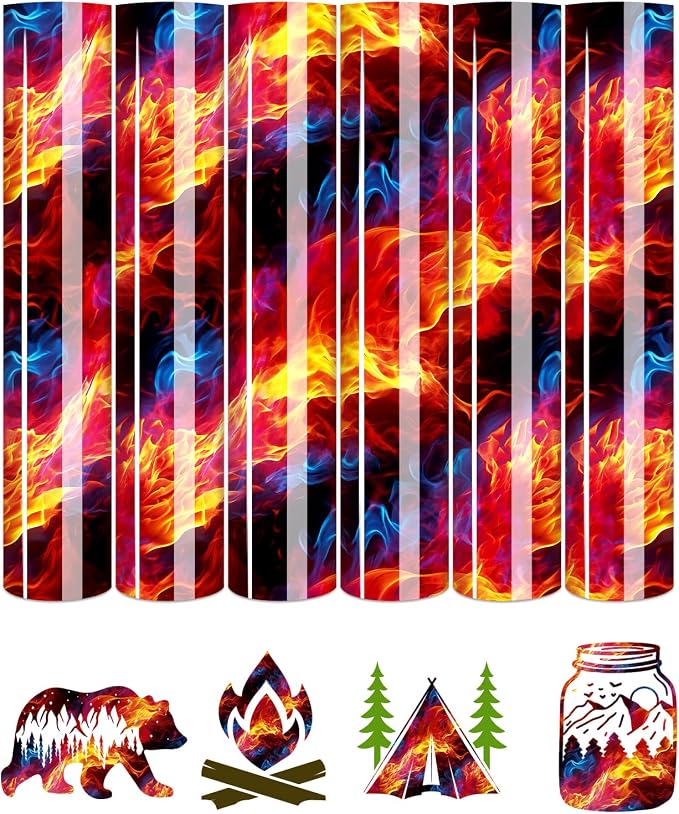 Tintnut Orange Blue Flame Heat Transfer Vinyl, stretch washable, suitable
