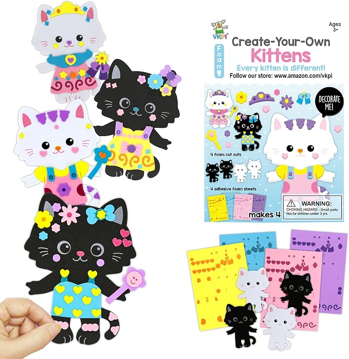 VKPI 4 Pieces Cats Foam Art Crafts Gift Kit, Creative Make Your Own Kittens