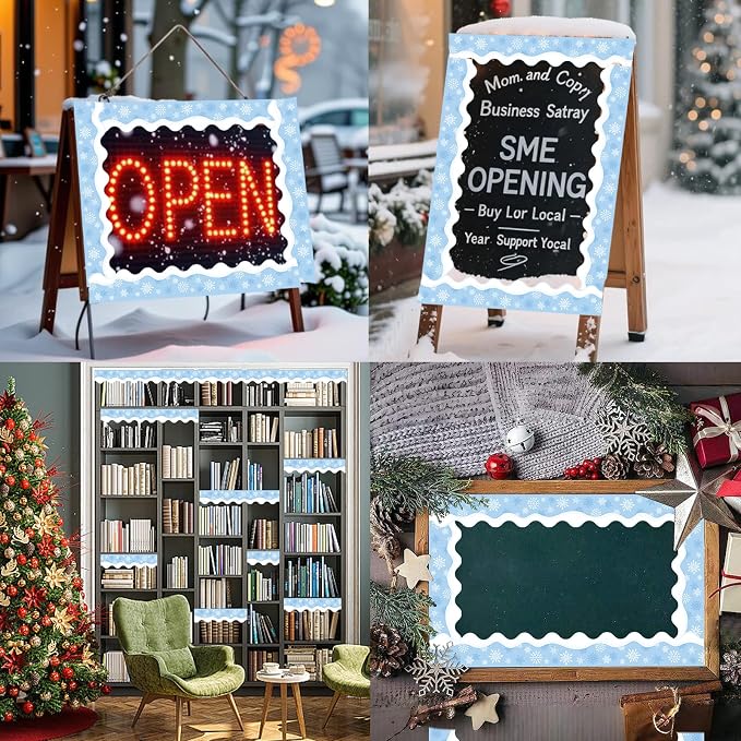 69ft Winter Snowflake Border，Scalloped Rolle Trim Light Blue Classroom Borders
