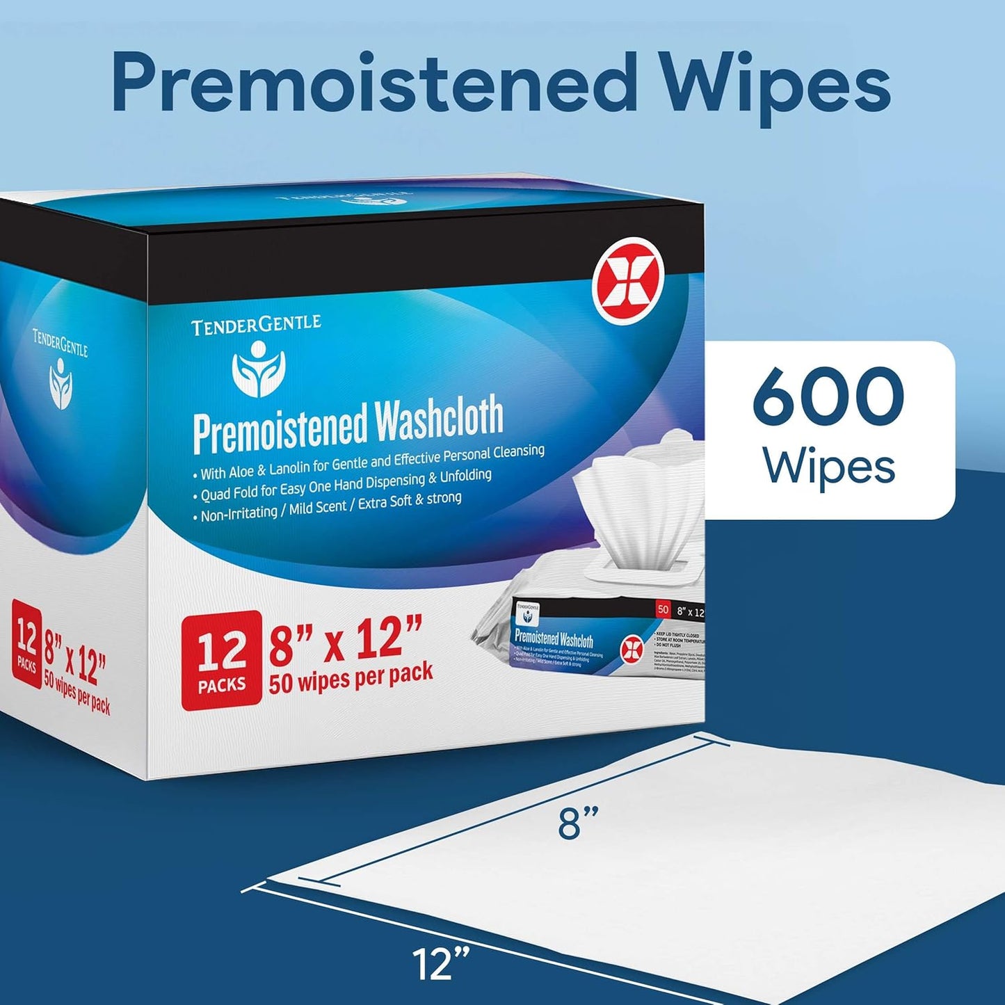Non Flushable Wet Wipes for Adults - Case of 600 Body Wipes with Aloe and Lanolin - Good for Incontinence and Personal Cleansing