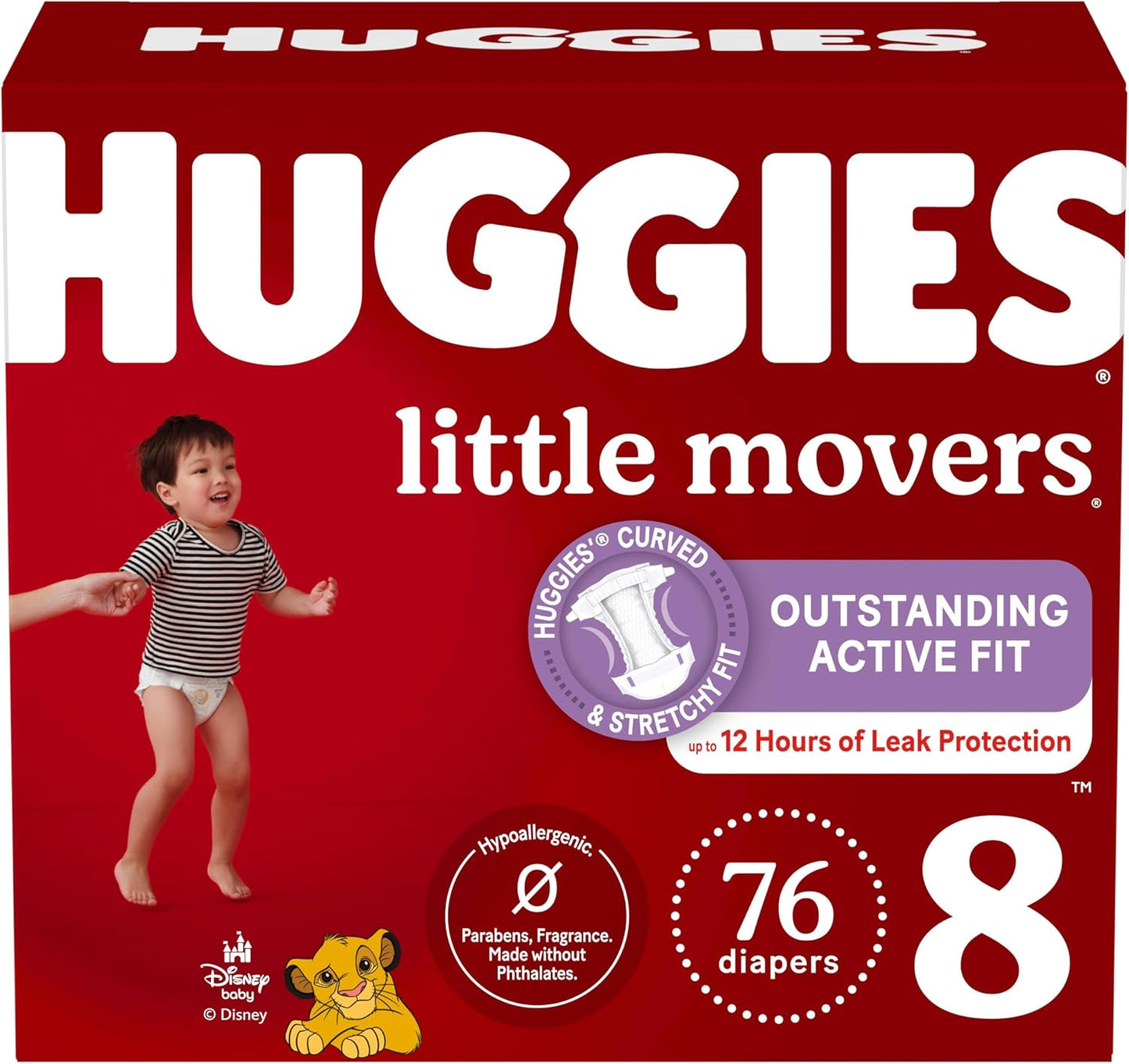 Huggies Size 8 Diapers, Little Movers Baby Diapers, Size 8 (46+ lbs), 76 Count (2 Packs of 38), Packaging May Vary