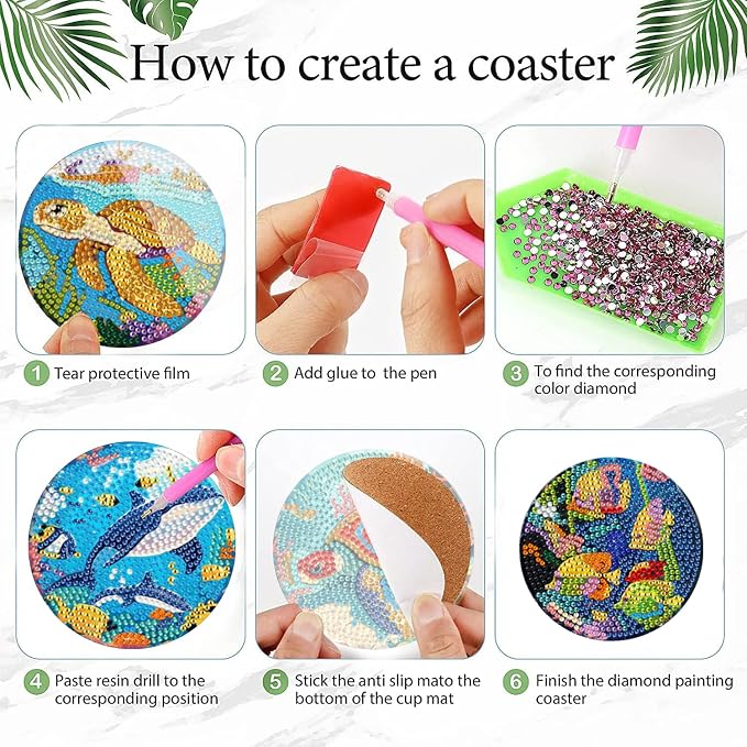 EWJRNSF 6 PCS Ocean Diamond Art Coasters DIY Kit