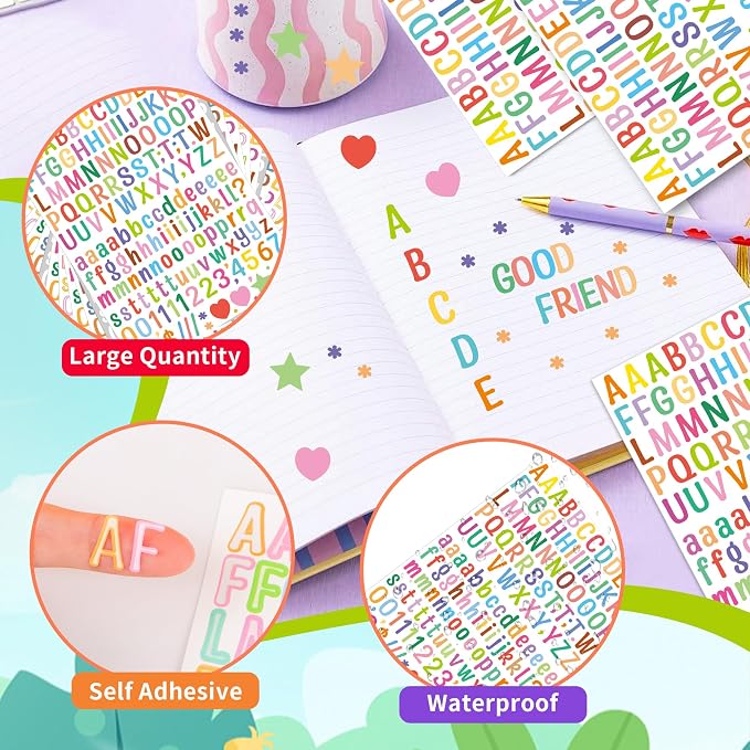 Letter Stickers 0.5 inch, Self-Adhesive Vinyl Waterproof ABC Letter Stickers