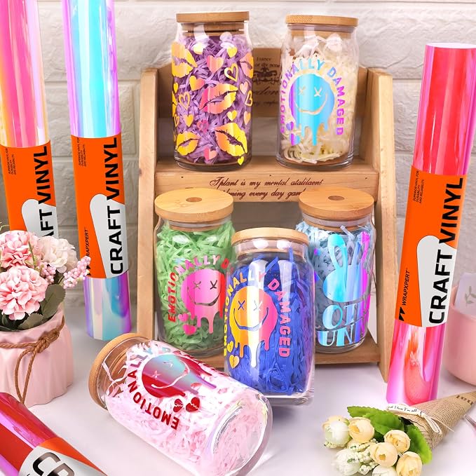 WRAPXPERT Holographic Permanent Vinyl, Color Shift Chrome Adhesive Vinyl Easy